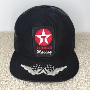 VTG 70s Texaco Racing Snapback Hat Challenger Cap Black Checkered Flag Wings USA
